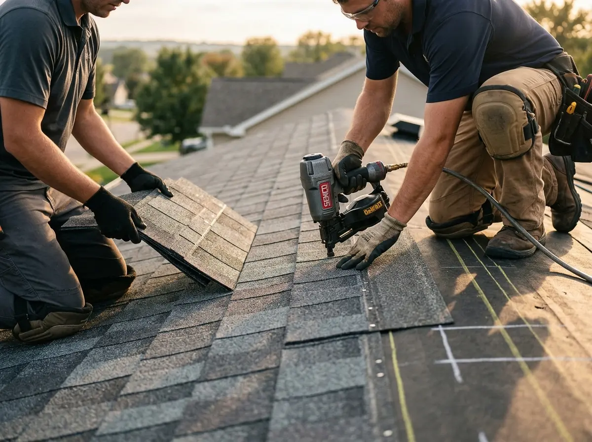 Professional roofer working on a residential roof in North Weeki Wachee